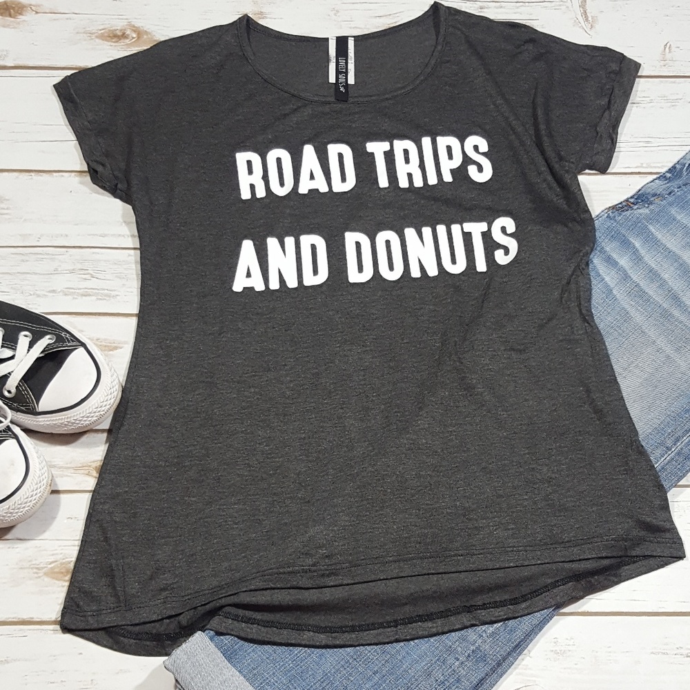 "Road Trips and Donuts" Graphic Short Sleeve Top